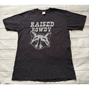 Raised Rowdy Podcast Graphic T Shirt Renegade Raccoon Size 2XL Black